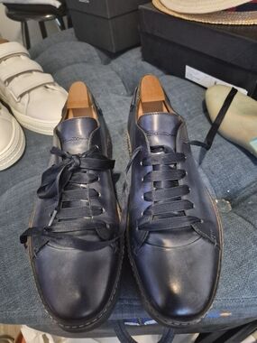Santoni Men’s Navy Leather Lace-Up Sneakers